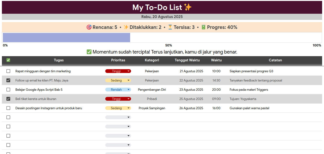 Template Google Sheets My To-Do List - Preview 1