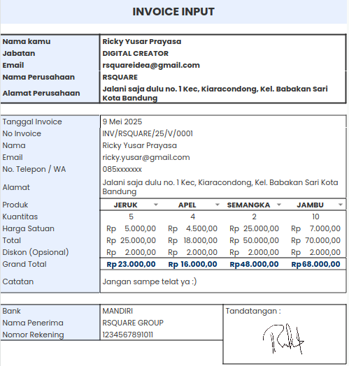 Template Google Sheets Invoice Maker - Preview 1